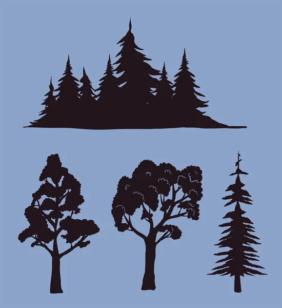 Four Forest Silhouettes Style Icons — Stock Vector