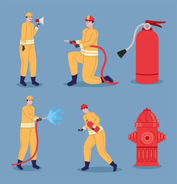 Strażacy Ikonami Gaśnic Hydrantów — Wektor stockowy