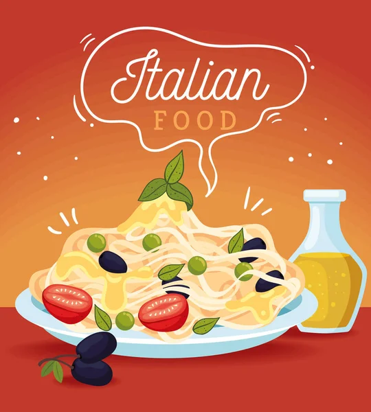 Letras Comida Italiana Con Pasta — Vector de stock