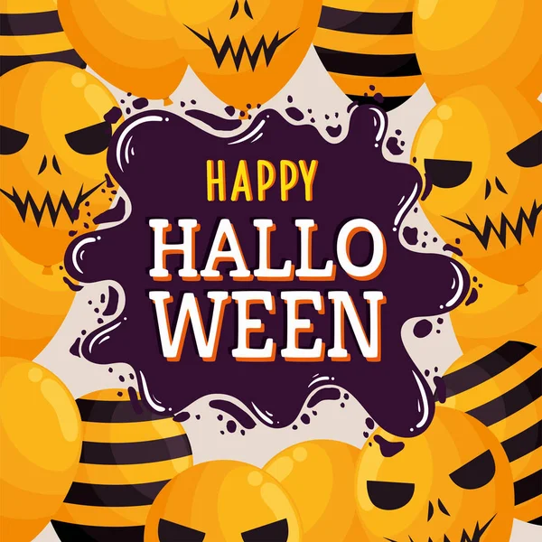 Happy Halloween Lettering Balloons Helium — Vector de stock
