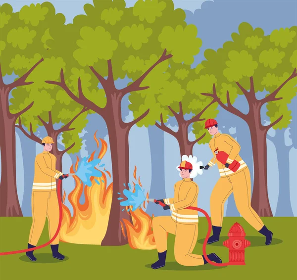 Strażacy Scenie Pożaru Lasu — Wektor stockowy