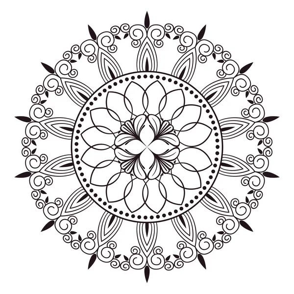 Mandala Monocromo Icono Decoración Étnica — Vector de stock