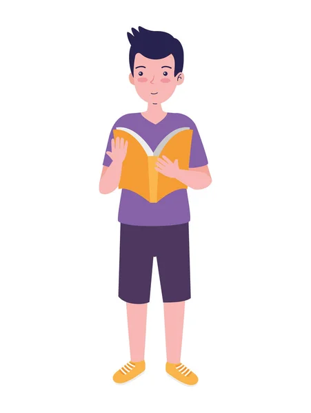 Teenager Boy Reading Book Character — Stock Vector