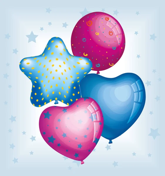 Blue Fucshia Balloons Helium Floating — Stock Vector