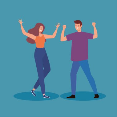 young couple celebrating happy characters