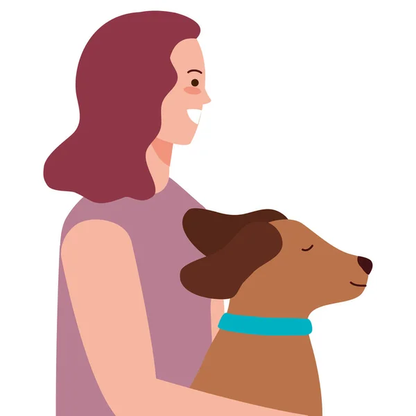 Jonge Vrouw Met Hond Karakter — Stockvector