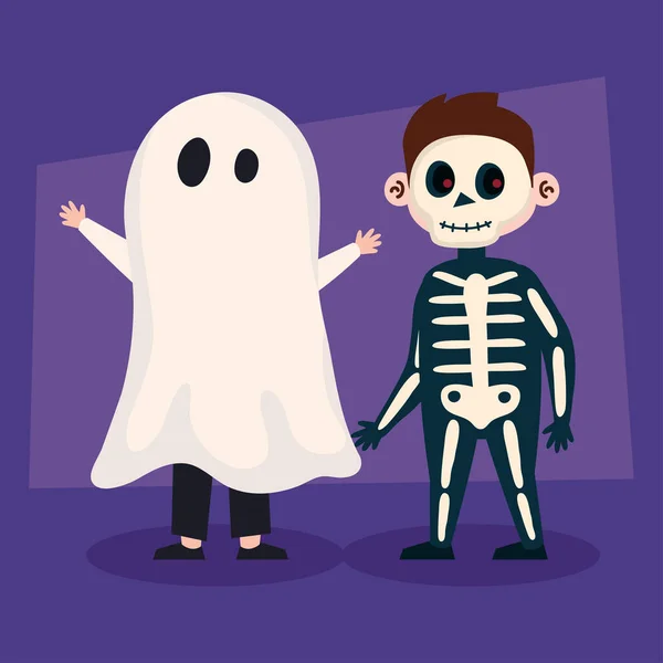 Ghost Skeleton Kids Disguised — Stock Vector
