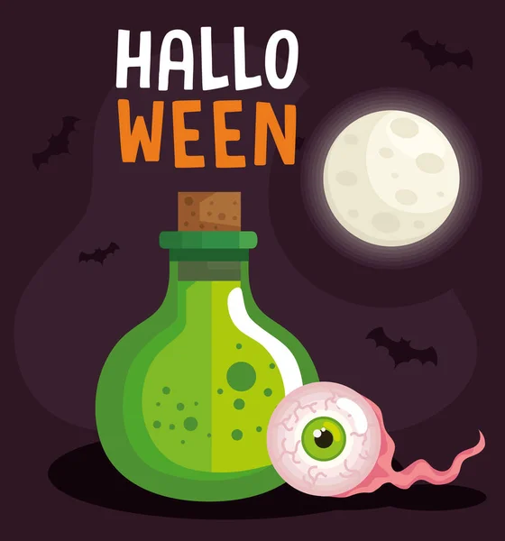 Tarjeta Postal Con Letras Halloween Con Poción Mágica — Vector de stock