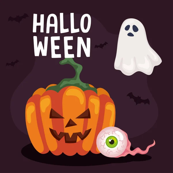Tarjeta Letras Halloween Con Calabaza — Vector de stock