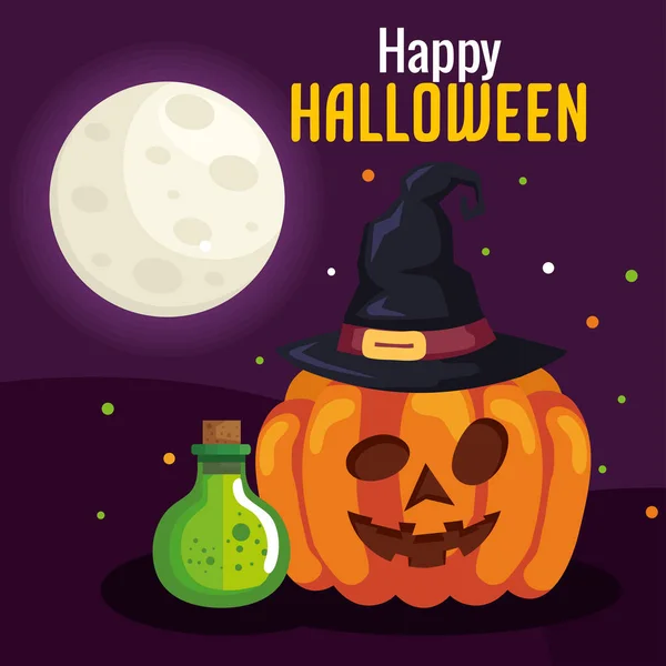 Happy Halloween Lettering Postcard Pumpkin — Stock Vector