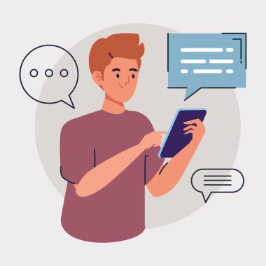 Adam akıllı telefon karakteriyle konuşuyor.