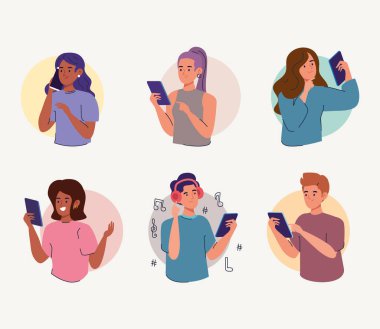 Akıllı telefon karakterleri kullanan altı kişi