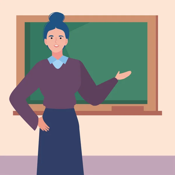 Profesora Mujer Con Carácter Pizarra — Vector de stock