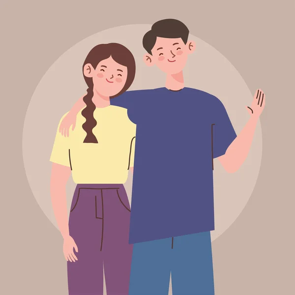 Koreli Çift Mutlu Sevgili Karakterleri — Stok Vektör