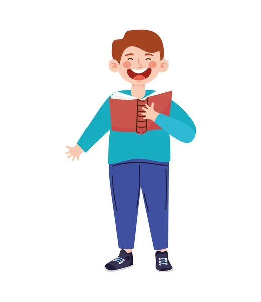 Menino Cantando Com Personagem Livro — Vetor de Stock