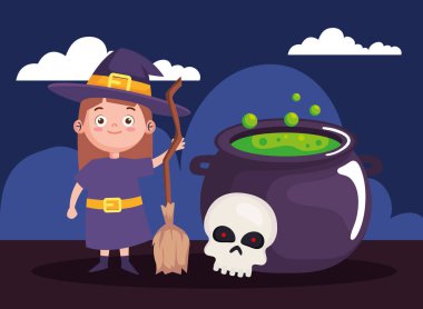 Cadılar bayramı cadısı ve kazan posteri