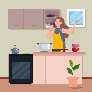 Mutfak karakterinde yemek yapan kadın