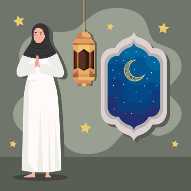 Müslüman kadın dua ve lamba sahnesi