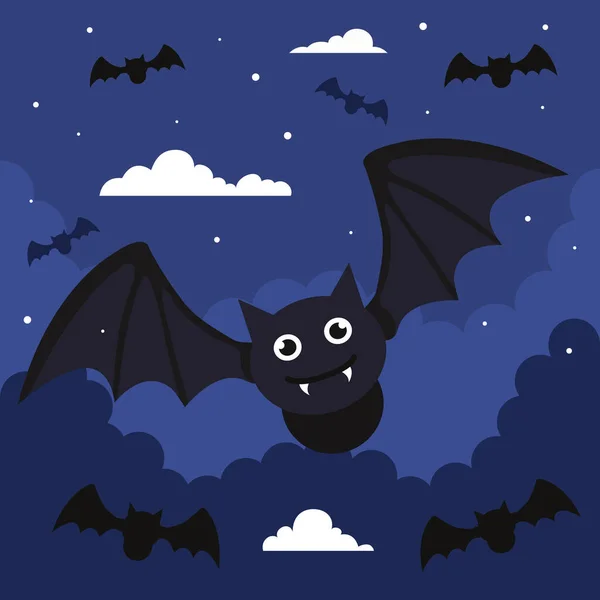 Cadılar Bayramı Yarasaları Gece Posterlerinde Uçuyor — Stok Vektör