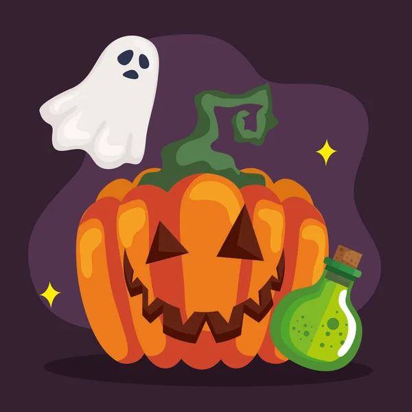 Affiche Halloween Citrouille Fantôme — Image vectorielle