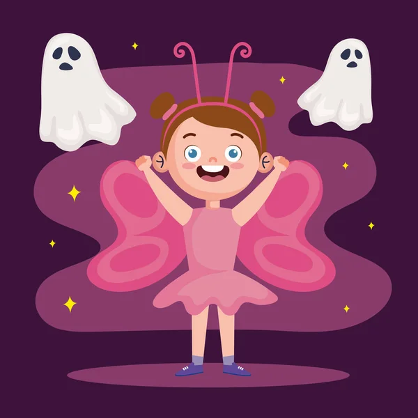Halloween Geister Und Kleiner Schmetterling — Stockvektor