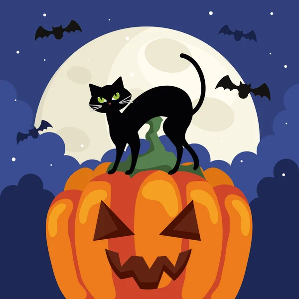 Cadılar Bayramı Kedisi Kabak Posterinde — Stok Vektör
