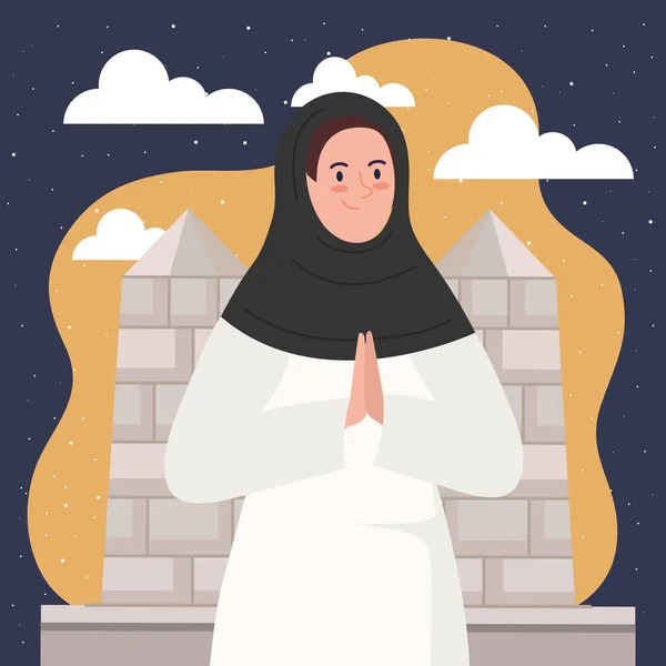 Femme Musulmane Prière Scène Personnage — Image vectorielle