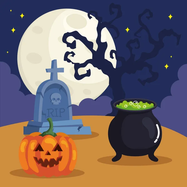 Halloween Caldeirão Pôster Abóbora —  Vetores de Stock