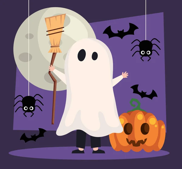 Halloween Ghost Pumpkin Poster — Stock Vector