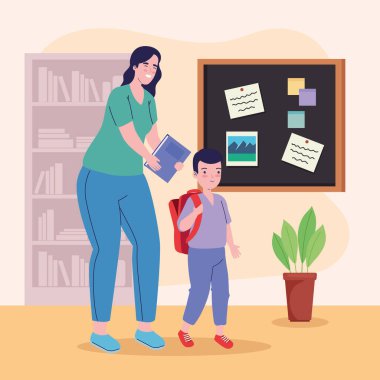 Öğrenci posterli okul öğretmeni.