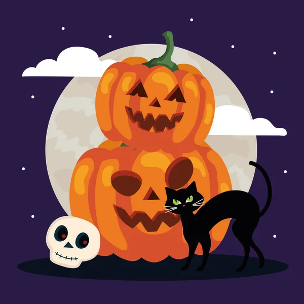 Cadılar Bayramı Balkabakları Kedi Posteri — Stok Vektör