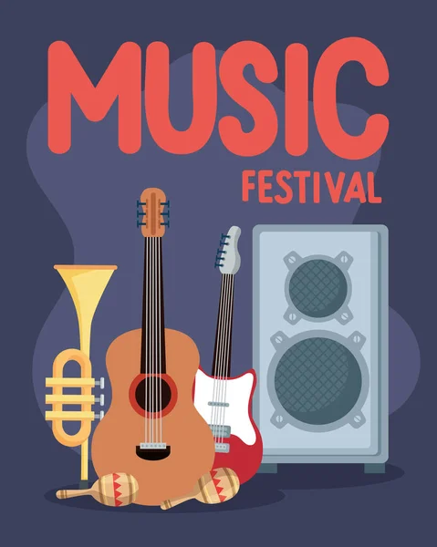 Musikfestival Mit Instrument Und Lautsprecherplakat — Stockvektor