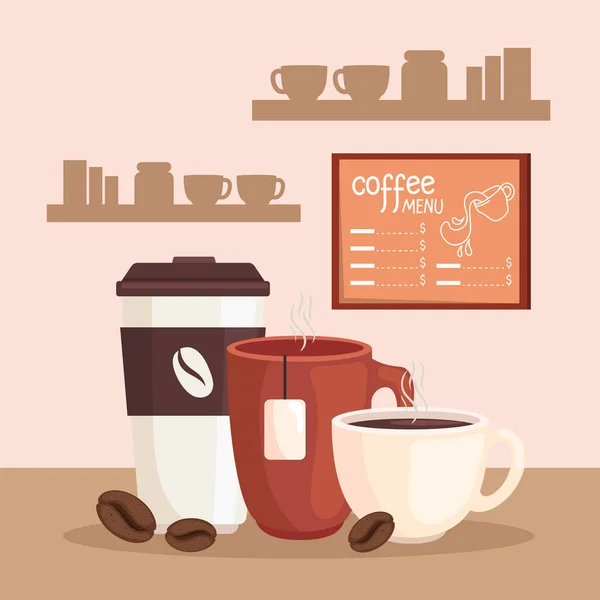 Etiqueta Del Menú Café Con Utensilios Cartel — Vector de stock