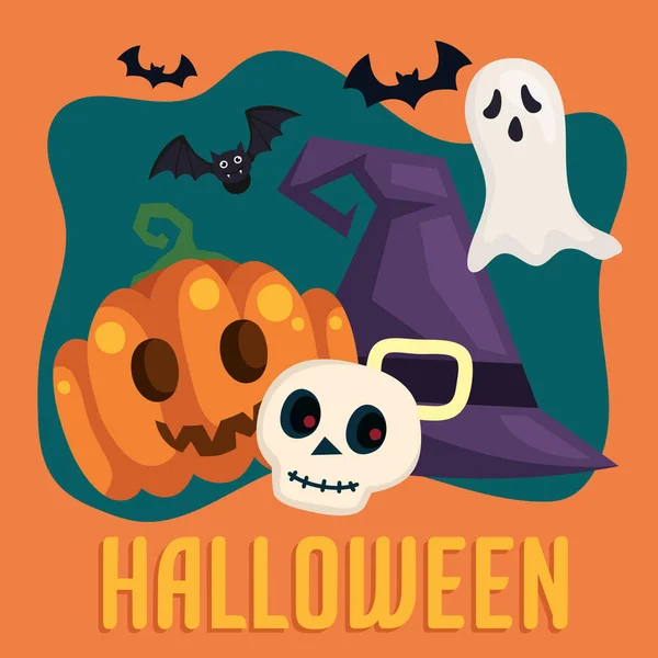 Lettrage Halloween Avec Chapeau Sorcière Affiche — Image vectorielle