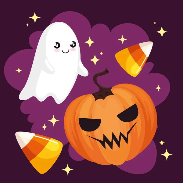 Affiche Fantôme Halloween Citrouille — Image vectorielle