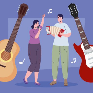 Çift sahnesi olan müzik festivali posteri