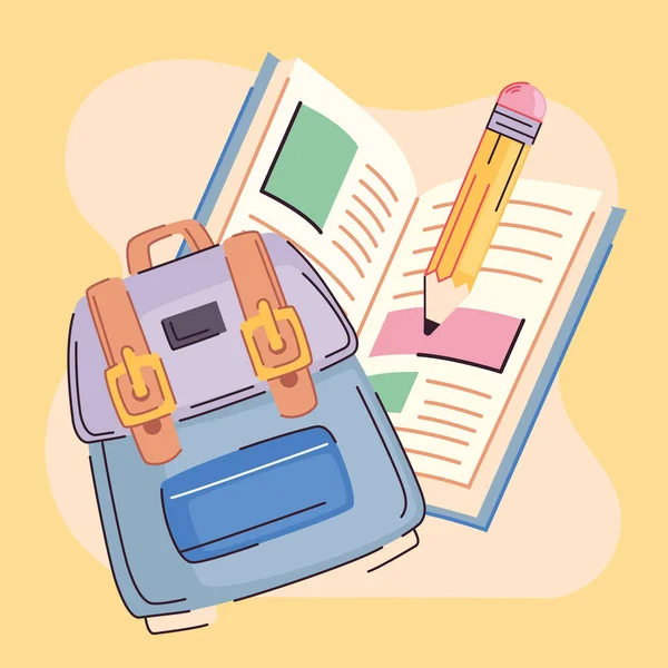 Schoolbag Book Pencil Poster — Stock Vector