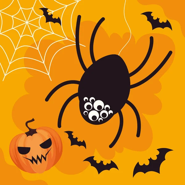 Halloween Spindel Och Pumpa Affisch — Stock vektor
