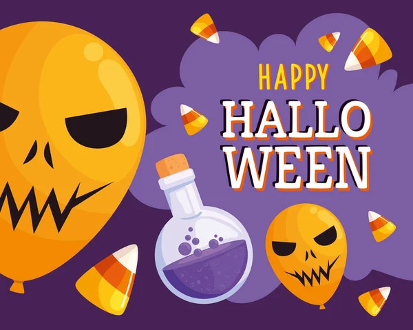 Szczęśliwy Napis Halloween Balonami Plakat Helu — Wektor stockowy
