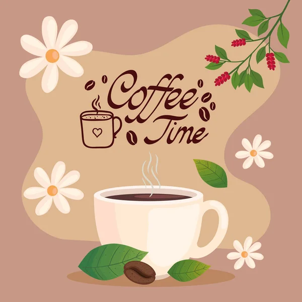 Coffee Time Lettering Cup Poster — Stock Vector