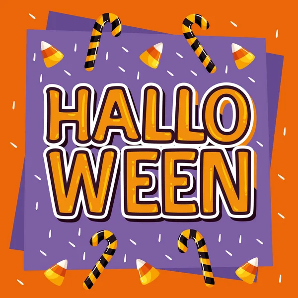 Letras Halloween Con Caramelos Cartel — Vector de stock