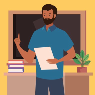 erkek öğretmen sınıfta karakter