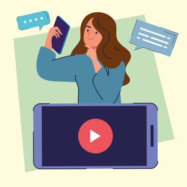 Çalma düğmesi sahnesi olan kadın ve akıllı telefon