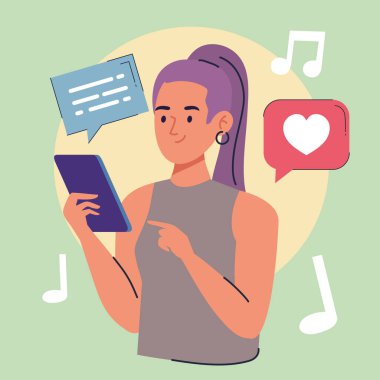 Akıllı telefonu olan ve sohbet sahnesini seven kadın.