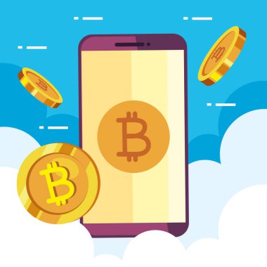 Akıllı telefon aygıtı simgelerinde bitcoin 'ler