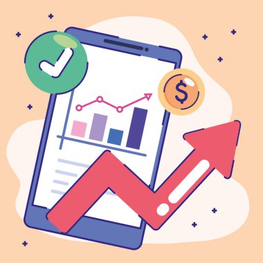 akıllı telefon ve ok para gelir simgeleri