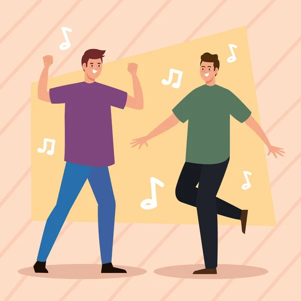 Hommes Danse Notes Musique Scène — Image vectorielle