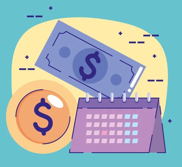 Calendar Bills Money Income Icons — Stock Vector