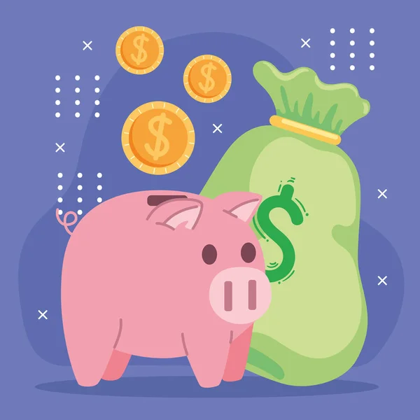 Geldsack Und Sparschwein — Stockvektor