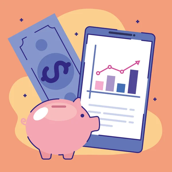 Smartphone Savings Money Income Icons — Stock Vector